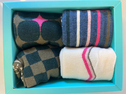4PK Geo Printed Socks in teal multi by White Stuff