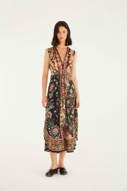 Winter Garden Mix Sleeveless Maxi Dress in black multi by Farm Rio