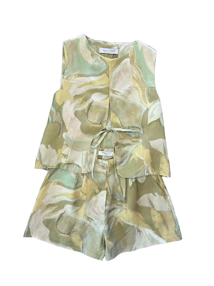 Printed Linen Short in beige by Haris Cotton