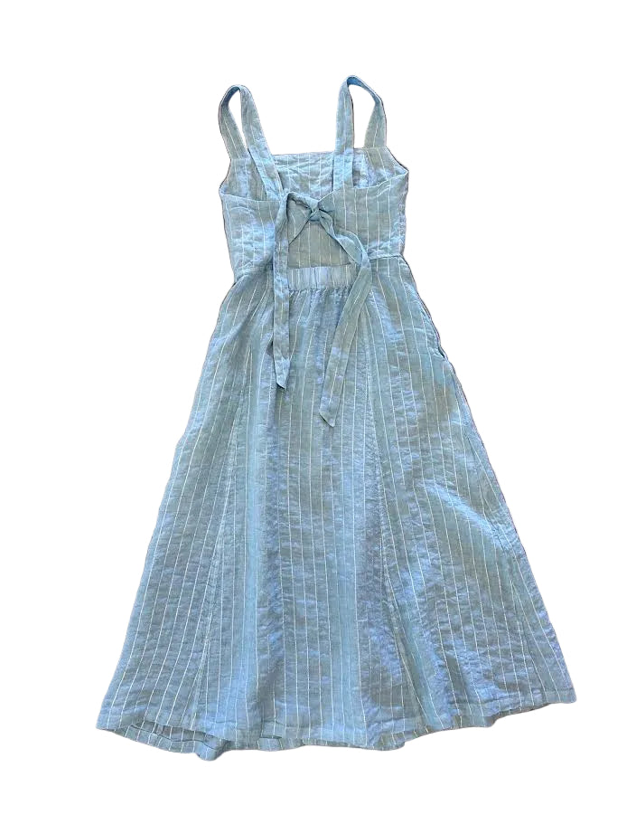 Lurex Striped Linen Dress in crystal by Haris Cotton
