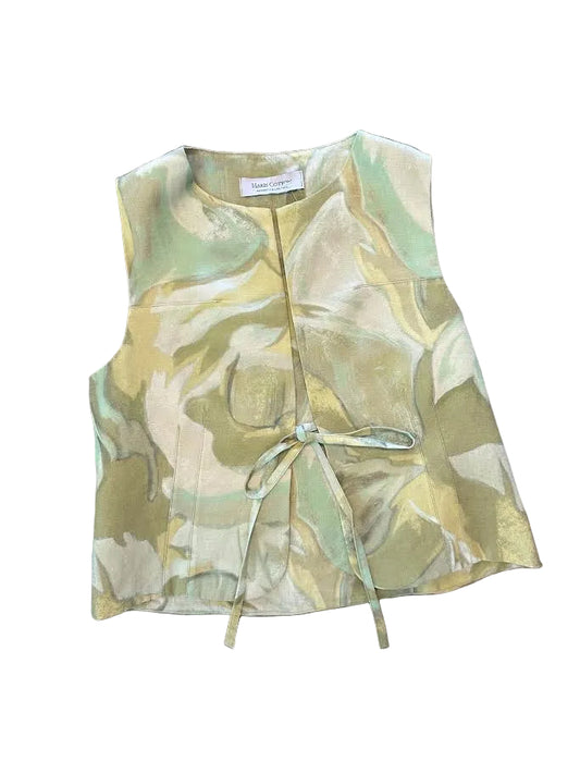 Printed Linen Vest in beige by Haris Cotton
