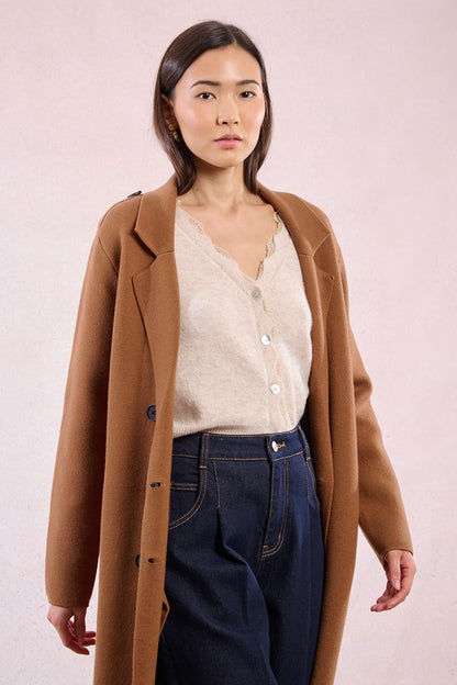 Long Sweater Coat in camel by Molly Bracken