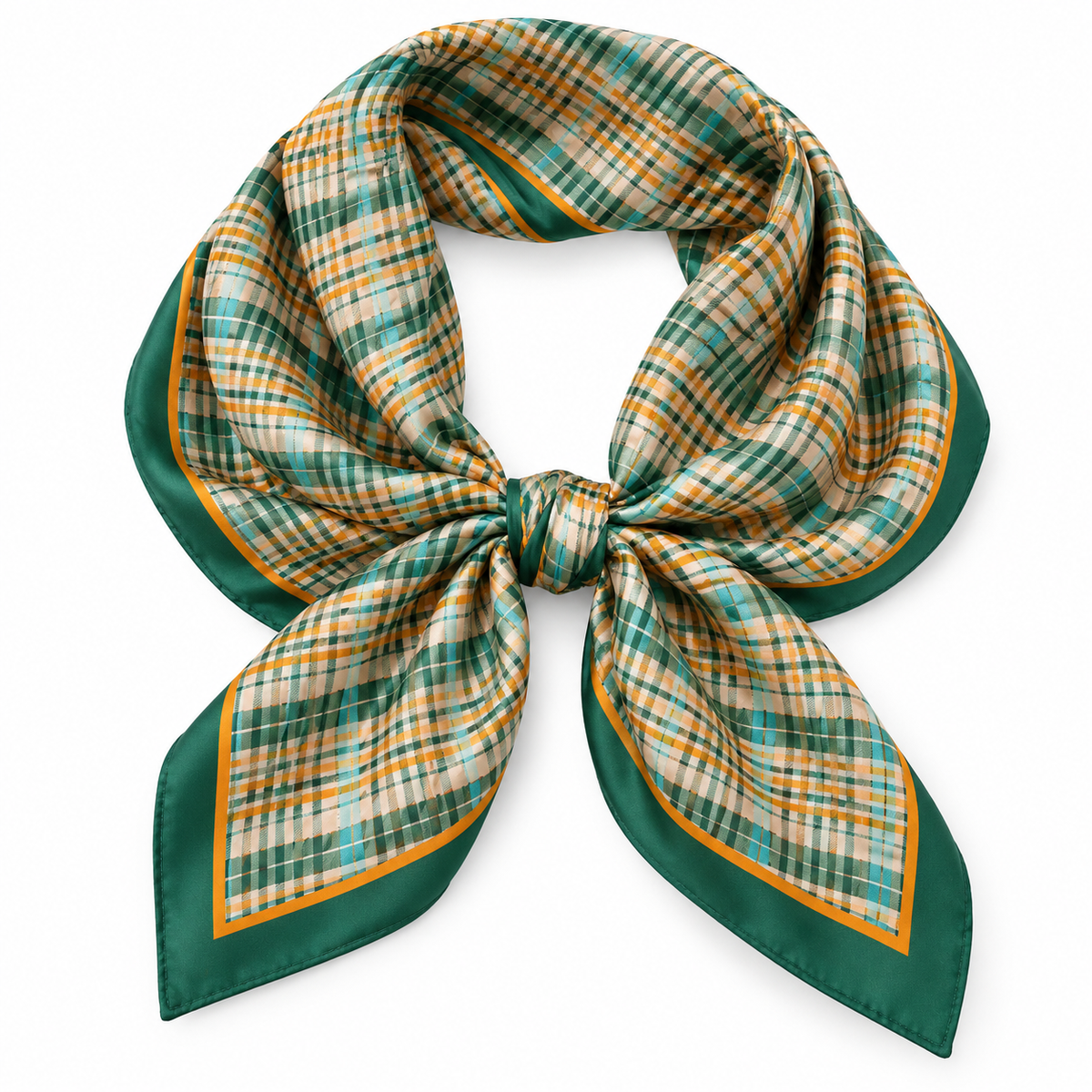 Plaid Printed Silky Bandana Scarf in green
