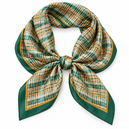 Plaid Printed Silky Bandana Scarf in green