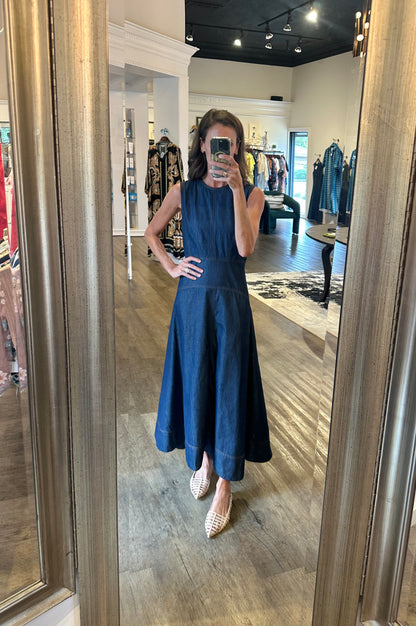 Claire Dress in solid denim by Elizabeth James