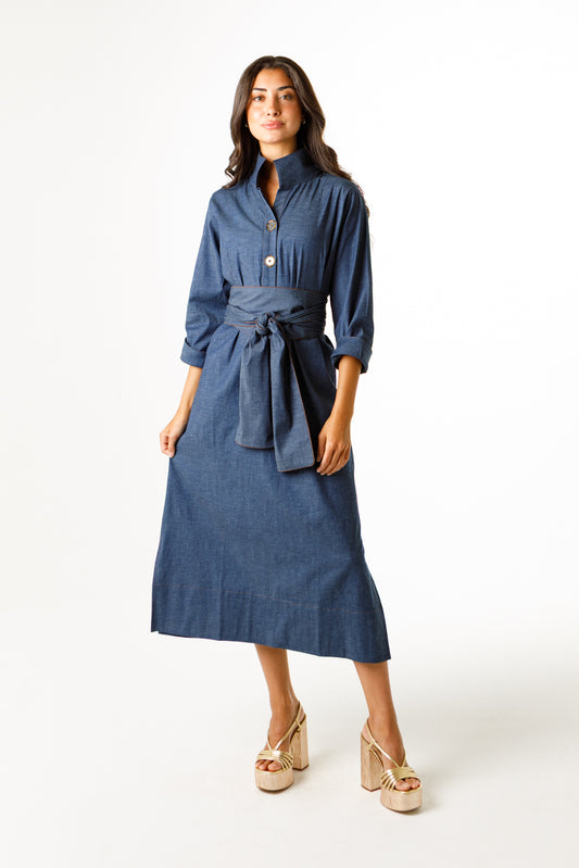 Grace Printed Shift Dress in stretch denim by Holly Shae