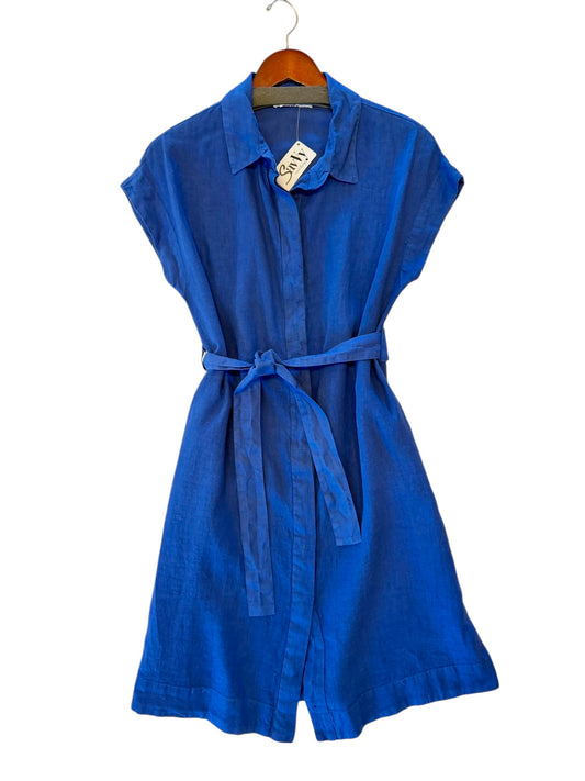 Short Linen Dress in sapphire by Haris Cotton