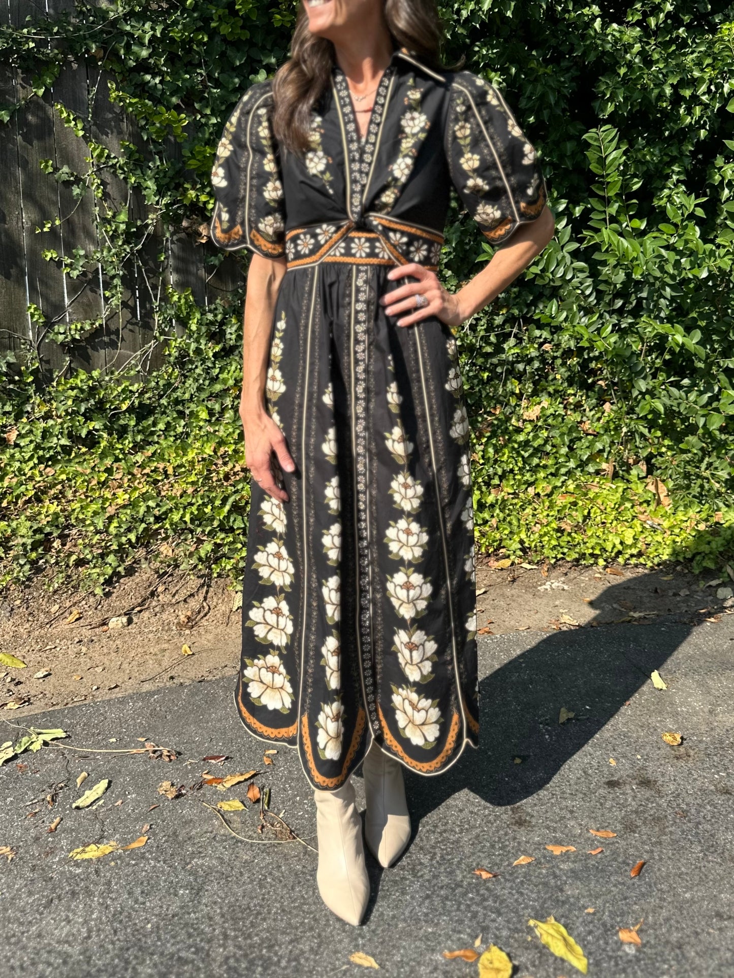 Embroidered Flowers Midi Dress in black by Farm Rio