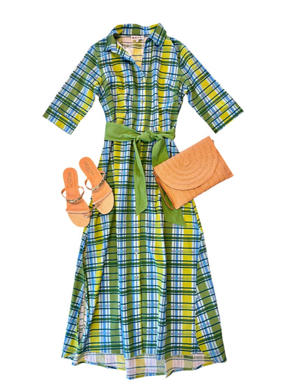 Eloise Maxi Dress in green mystic plaid by Beau & Ro