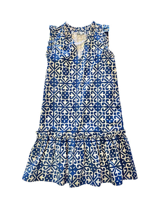 Nikki Sleeveless Mini Dress in blue/white by Fitzroy & Willa