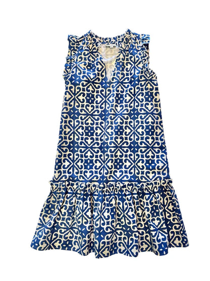 Nikki Sleeveless Mini Dress in blue/white by Fitzroy & Willa