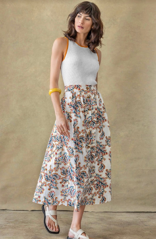 Button Front Long Skirt in spring watercolor by Lilla P