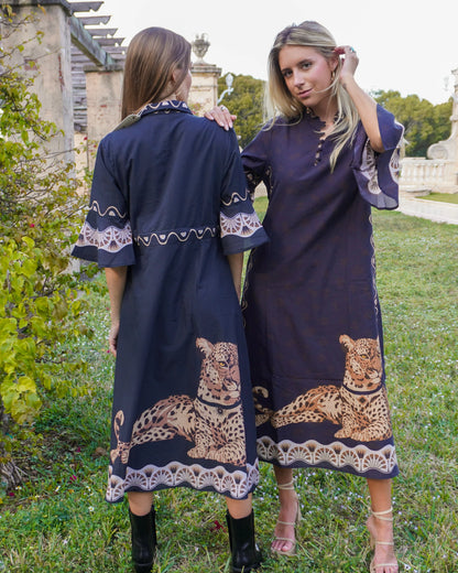 Cape Midi Dress in cheetah black by Isla Payal