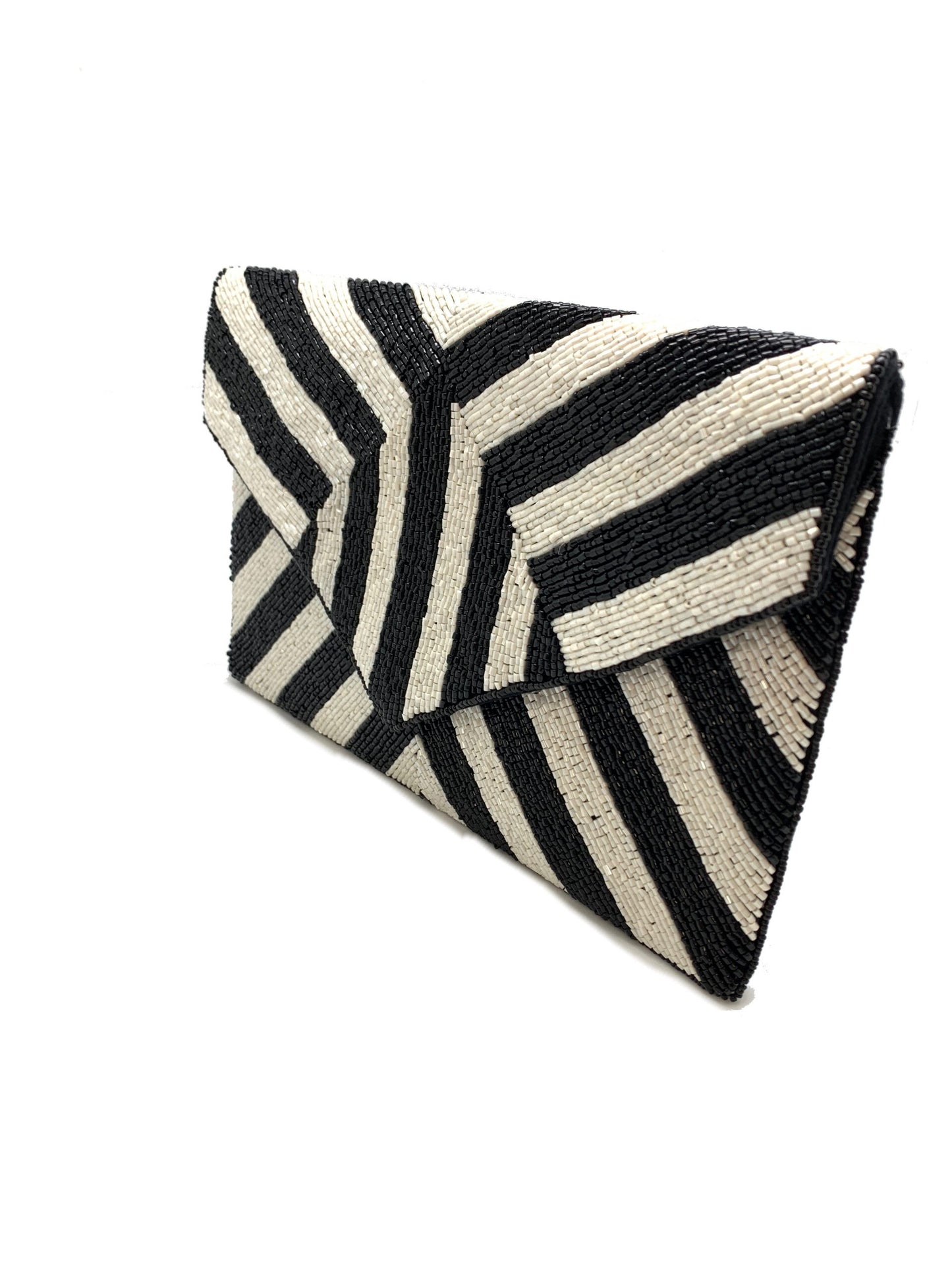 Beaded Stripe Clutch in black/white
