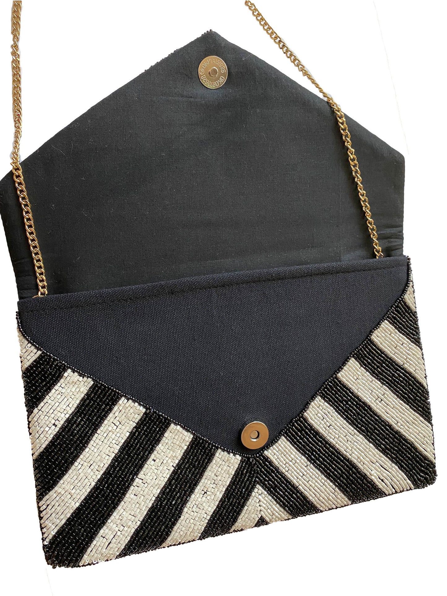 Beaded Stripe Clutch in black/white