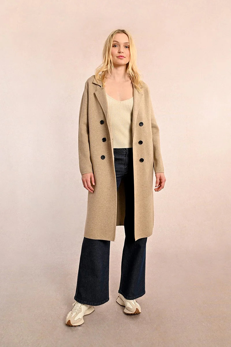 Long Sweater Coat in beige by Molly Bracken