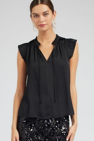 Margot Pleated Sleeve Blouse in black by Current Air