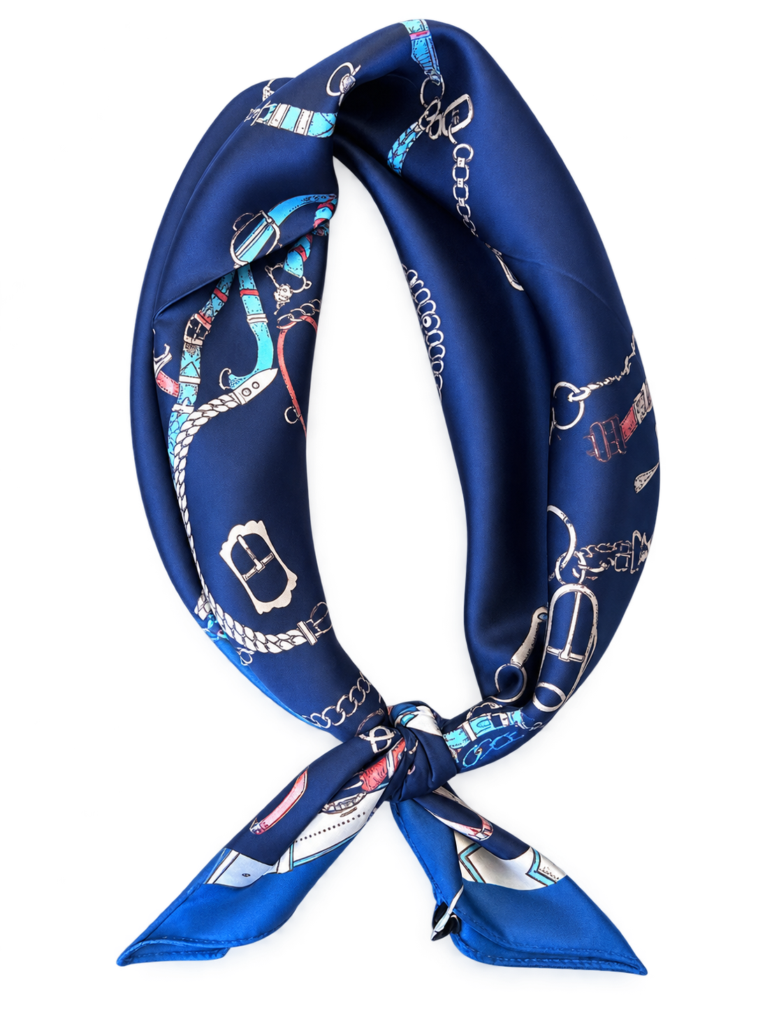 Chain Belt Print Silky Bandana scarf in navy