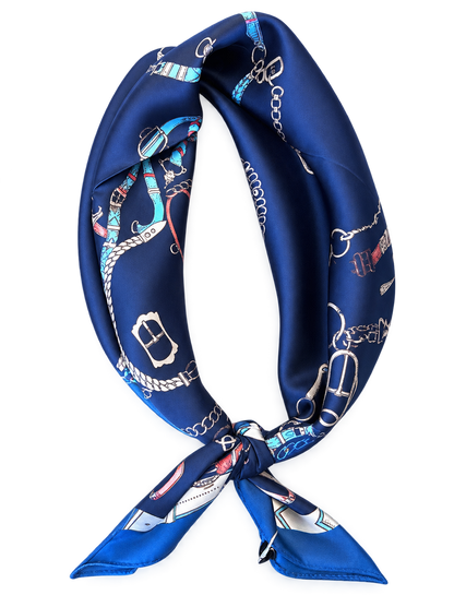 Chain Belt Print Silky Bandana scarf in navy