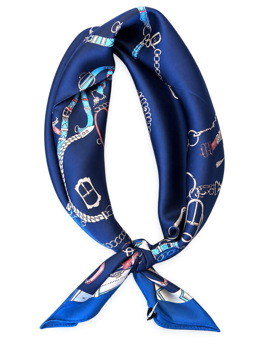 Chain Belt Print Silky Bandana scarf in navy