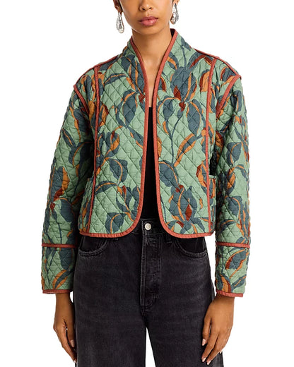 Adalynn Quilted Printed Jacket in dark sage by Steve Madden