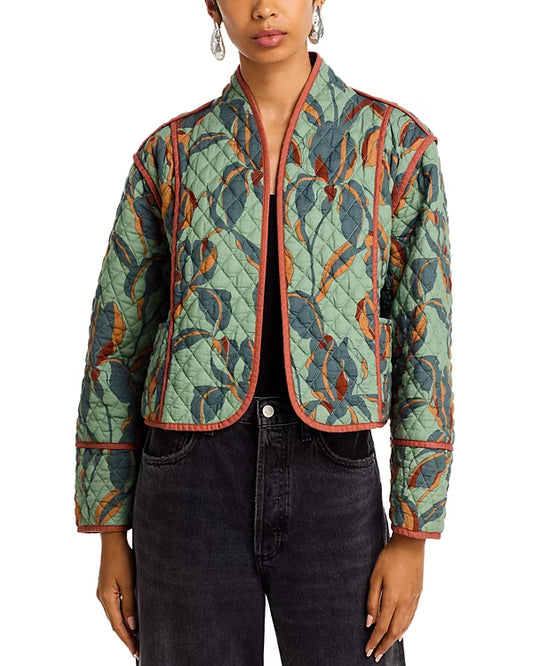 Adalynn Quilted Printed Jacket in dark sage by Steve Madden
