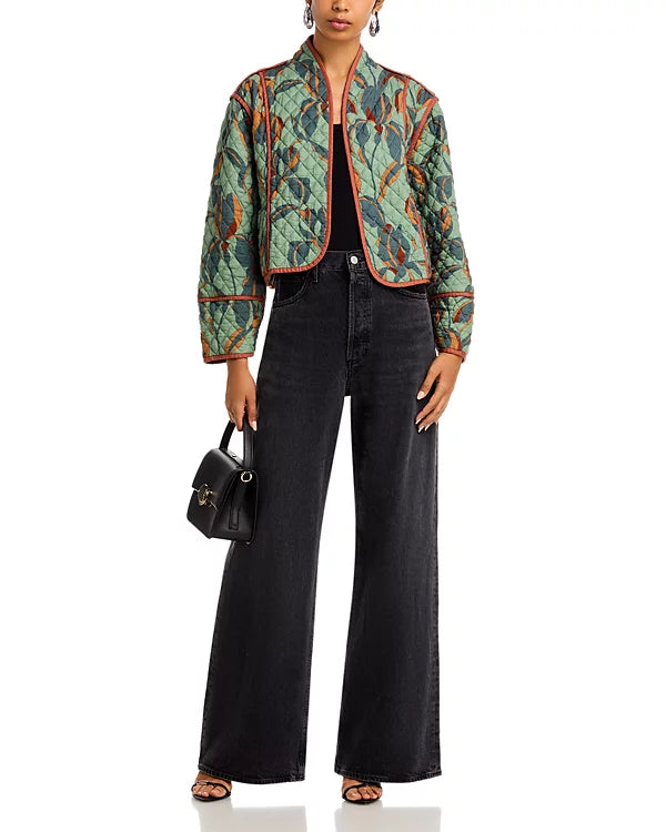 Adalynn Quilted Printed Jacket in dark sage by Steve Madden