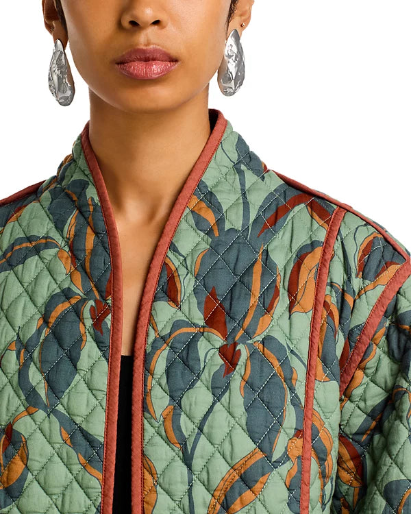 Adalynn Quilted Printed Jacket in dark sage by Steve Madden
