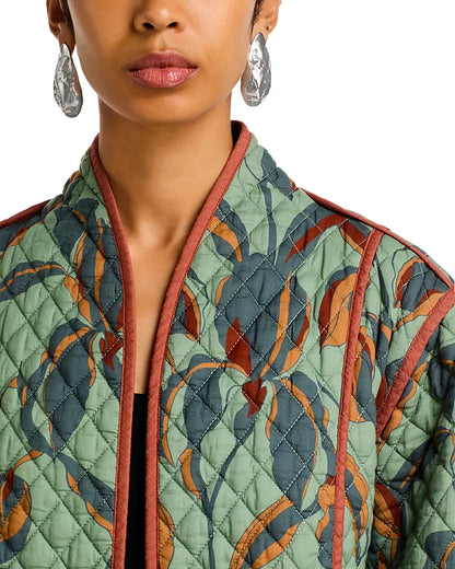 Adalynn Quilted Printed Jacket in dark sage by Steve Madden