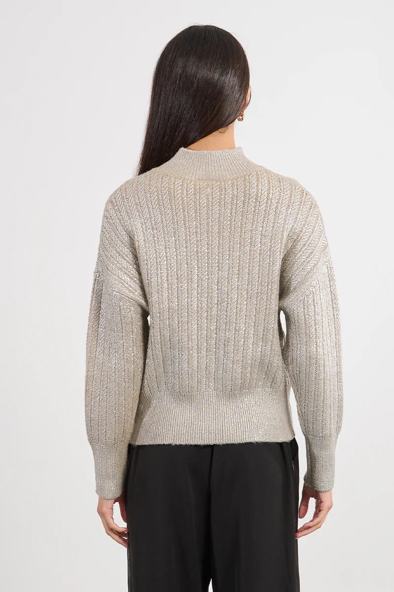 Cable Knit Mock Neck Sweater in beige by Molly Bracken