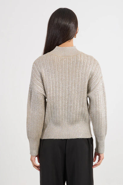 Cable Knit Mock Neck Sweater in beige by Molly Bracken