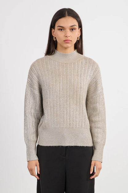Cable Knit Mock Neck Sweater in beige by Molly Bracken