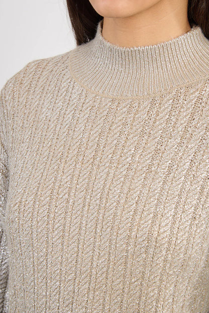 Cable Knit Mock Neck Sweater in beige by Molly Bracken