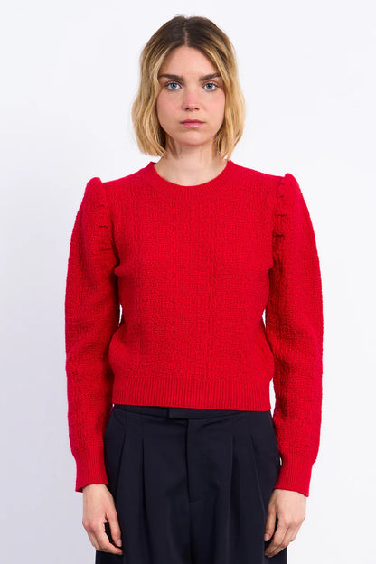 Knit Puff Sleeve Sweater in red by Molly Bracken