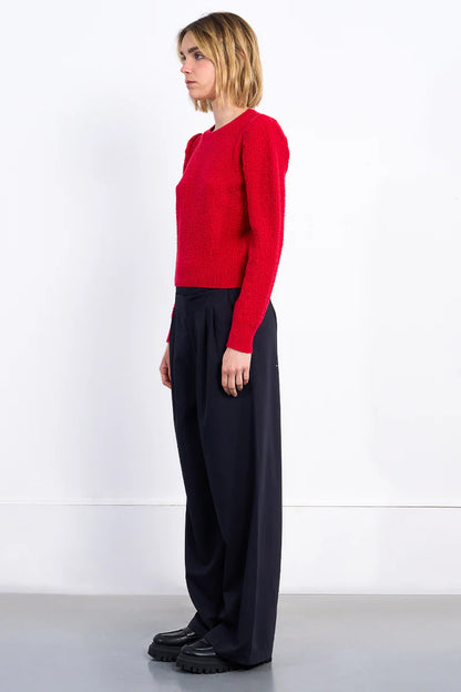 Knit Puff Sleeve Sweater in red by Molly Bracken