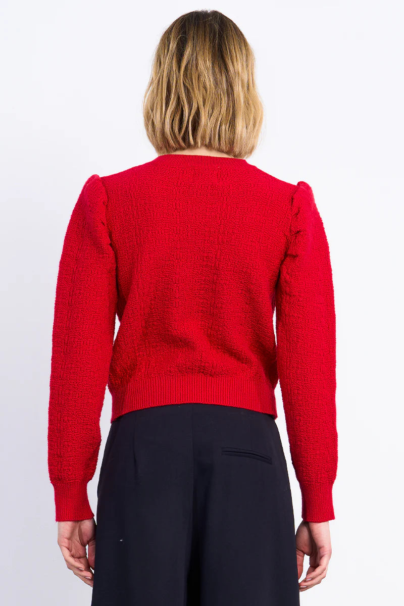 Knit Puff Sleeve Sweater in red by Molly Bracken