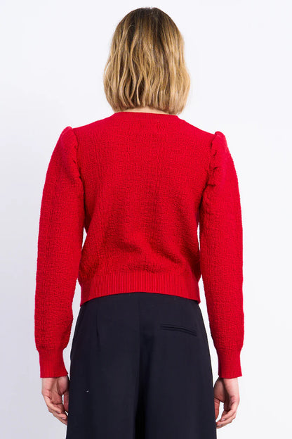 Knit Puff Sleeve Sweater in red by Molly Bracken