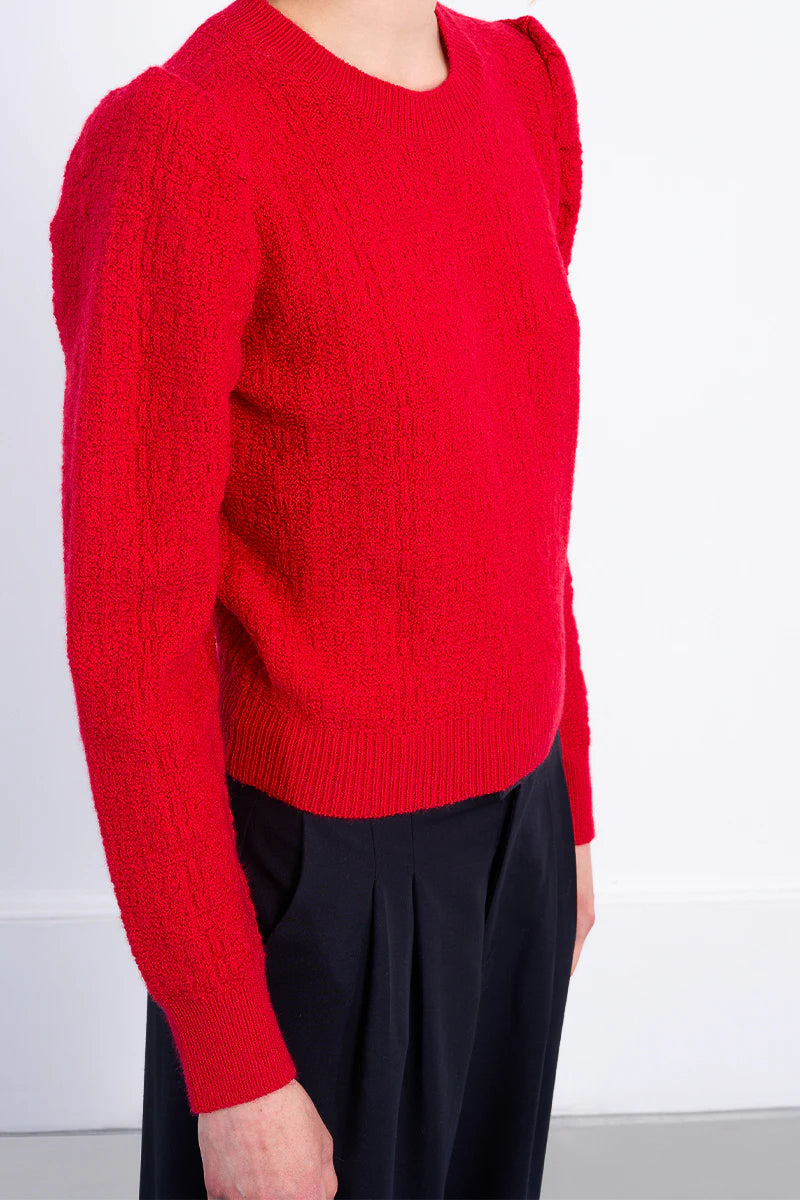 Knit Puff Sleeve Sweater in red by Molly Bracken