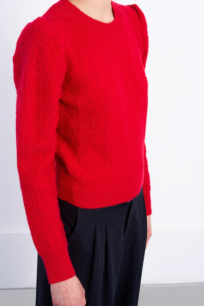 Knit Puff Sleeve Sweater in red by Molly Bracken