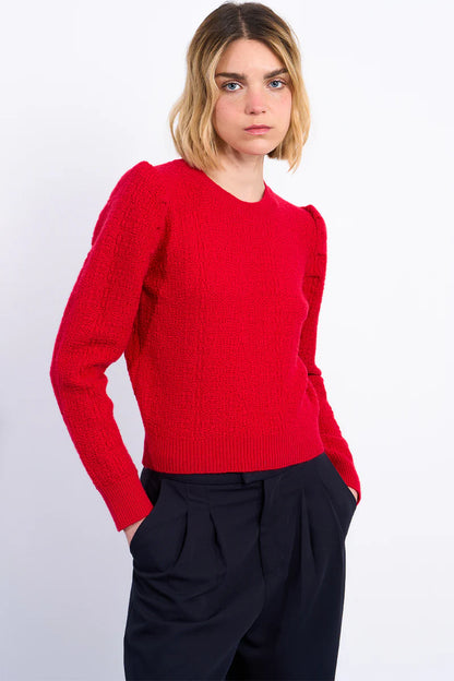 Knit Puff Sleeve Sweater in red by Molly Bracken