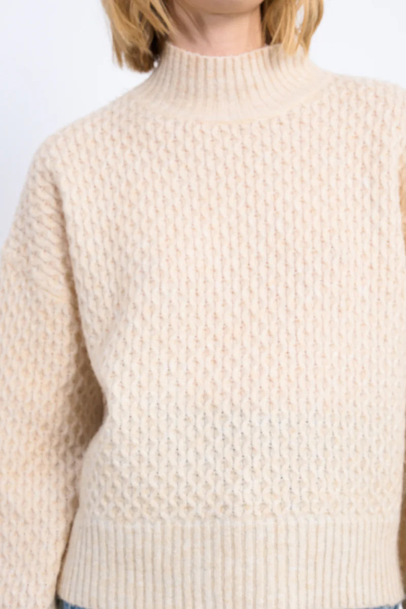 Mock Neck Knit Sweater in beige by Molly Bracken