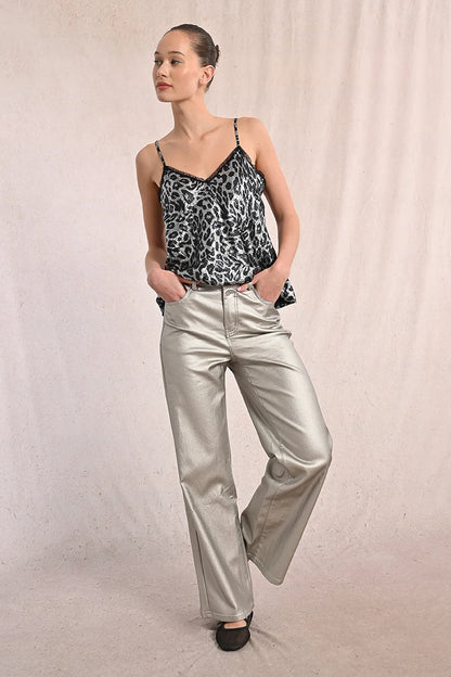 Wide Leg Coated Jeans in silver by Molly Bracken