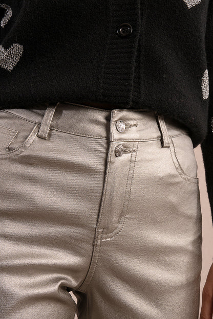 Wide Leg Coated Jeans in silver by Molly Bracken