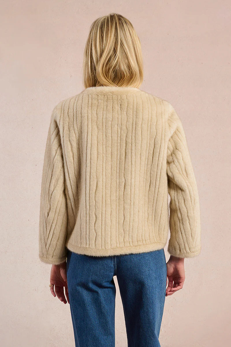 Double Breasted Button Faux Fur Jacket in beige by Molly Bracken