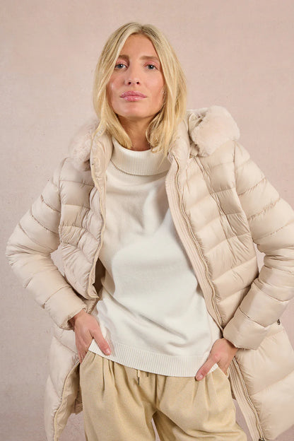 Mid-Length Puffer Jacket in off white by Molly Bracken
