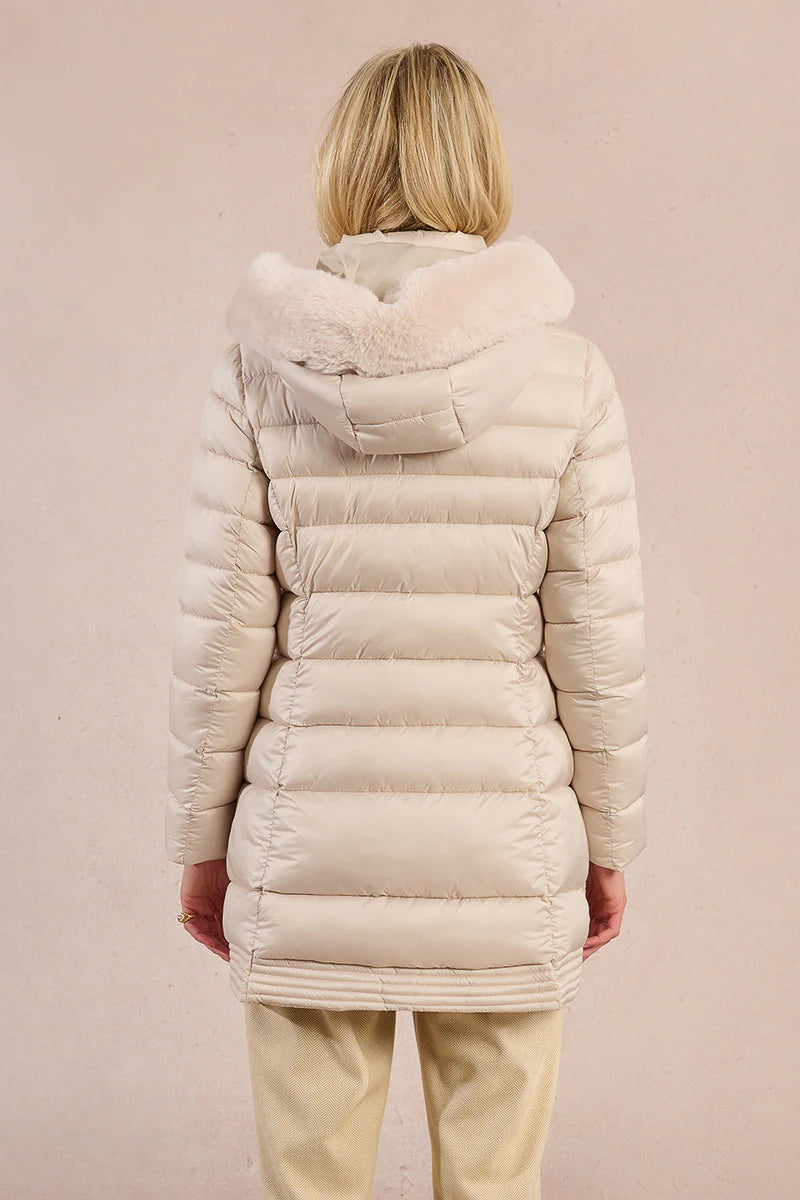 Mid-Length Puffer Jacket in off white by Molly Bracken