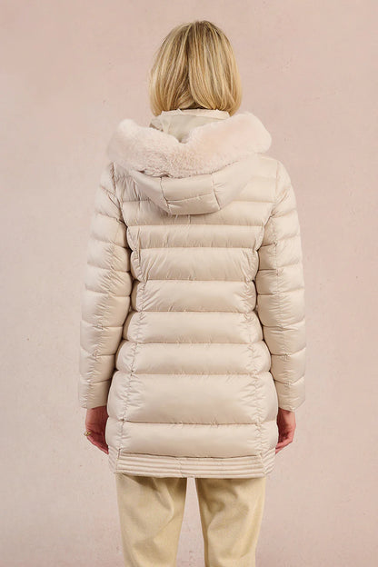 Mid-Length Puffer Jacket in off white by Molly Bracken