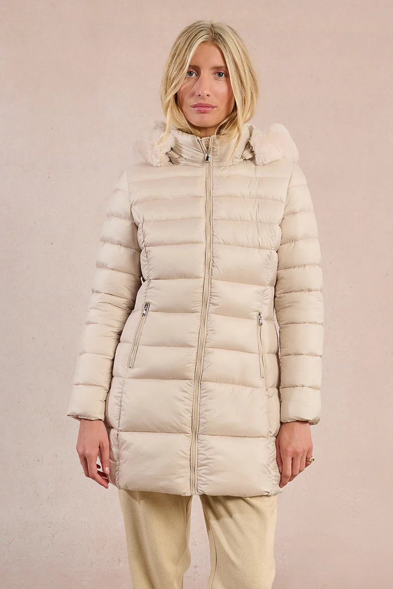 Mid-Length Puffer Jacket in off white by Molly Bracken