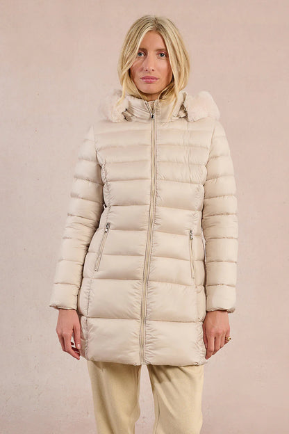 Mid-Length Puffer Jacket in off white by Molly Bracken