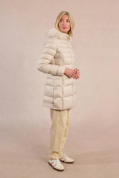 Mid-Length Puffer Jacket in off white by Molly Bracken